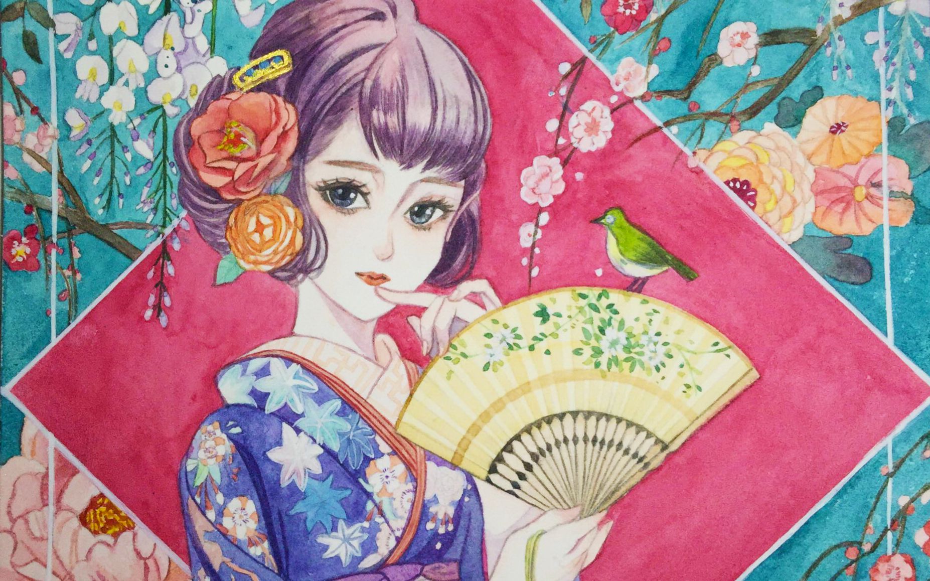 许多fafa的和服小姐姐水彩上色