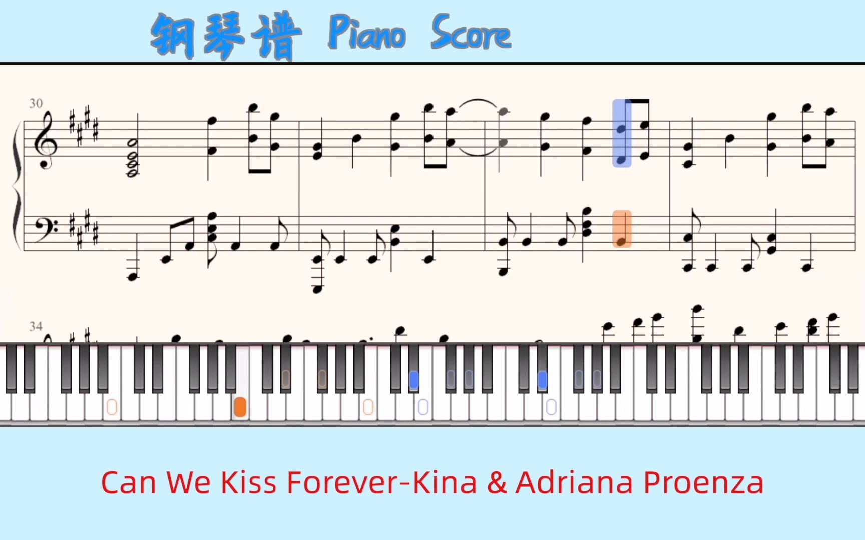 [图]Can We Kiss Forever-Kina & Adriana Proenza?Piano Score钢琴谱 指法