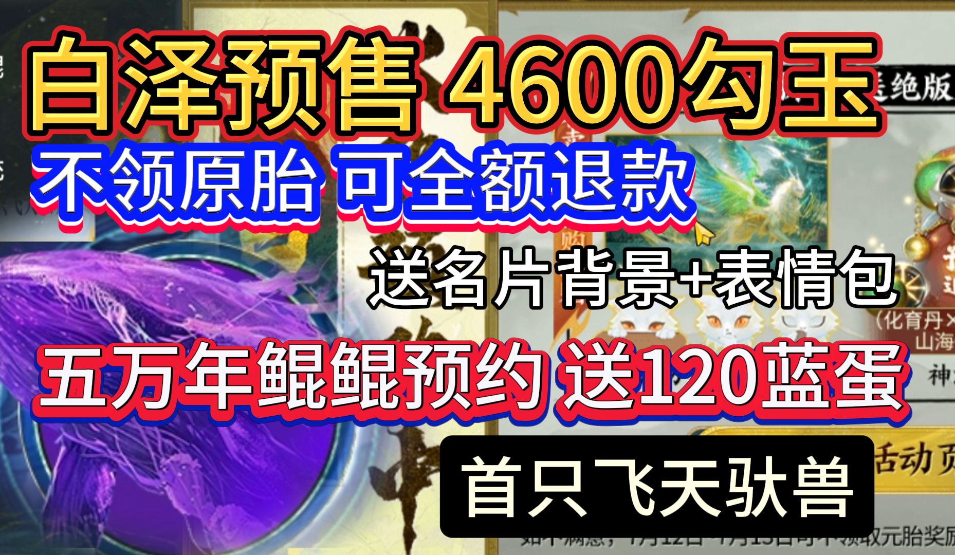 白泽预购活动4600勾玉 不领原胎可全额退款 送名片+表情包/五万年鲲鲲预约送120蓝蛋 首只飞天驮城兽哔哩哔哩bilibili游戏解说