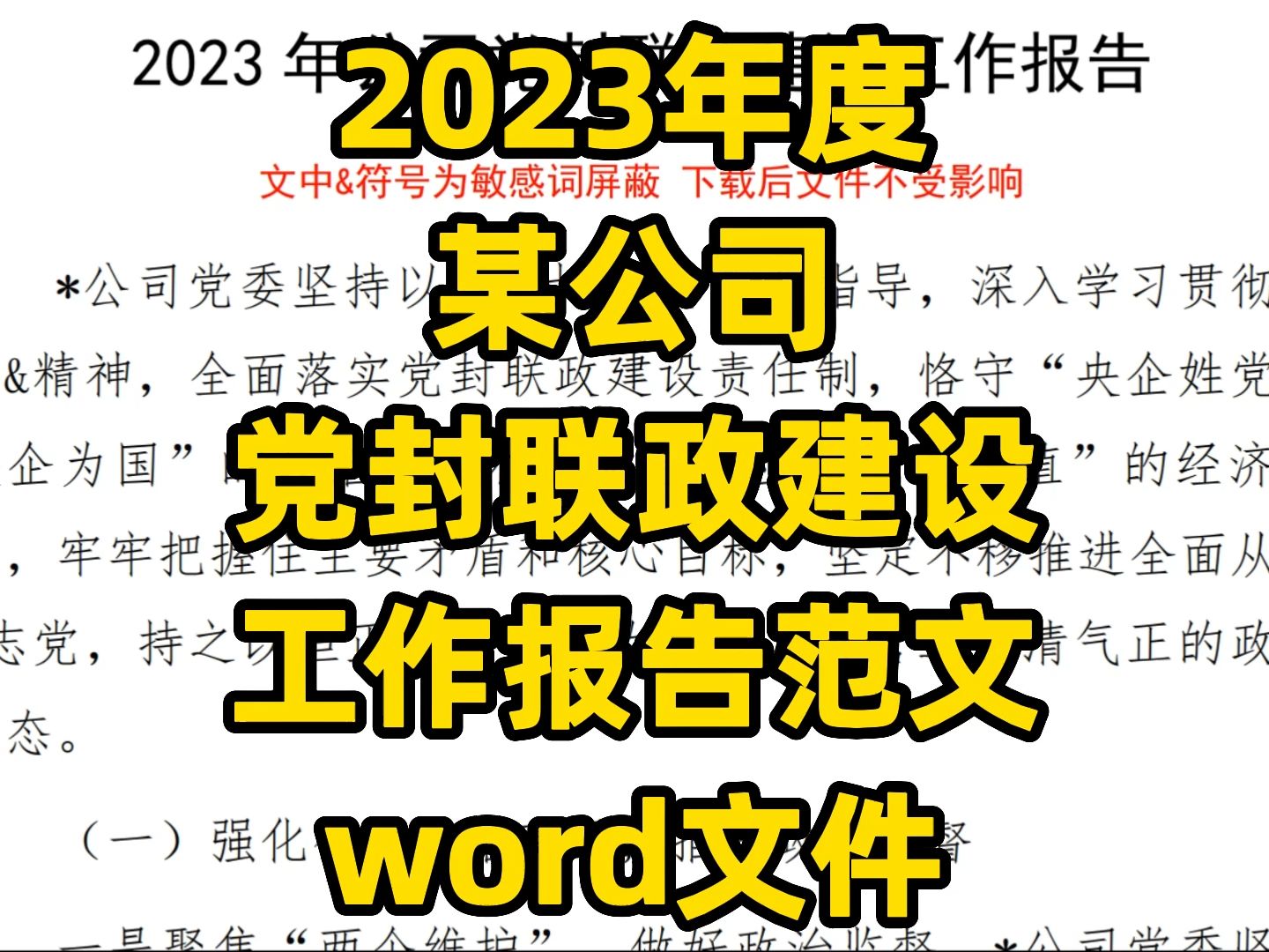 2023年度某公司党封联政建设工作报告范文哔哩哔哩bilibili