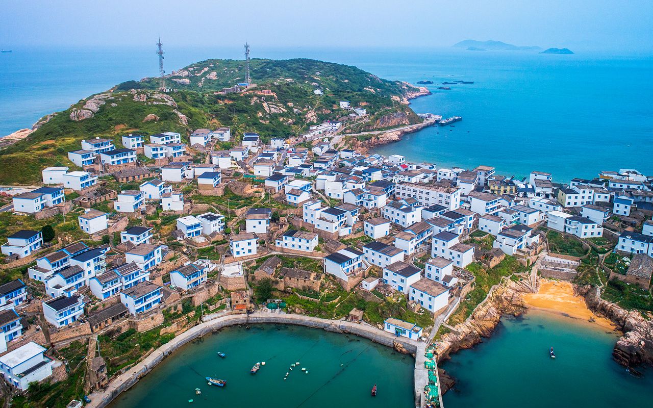 舟山城市花鸟岛航拍