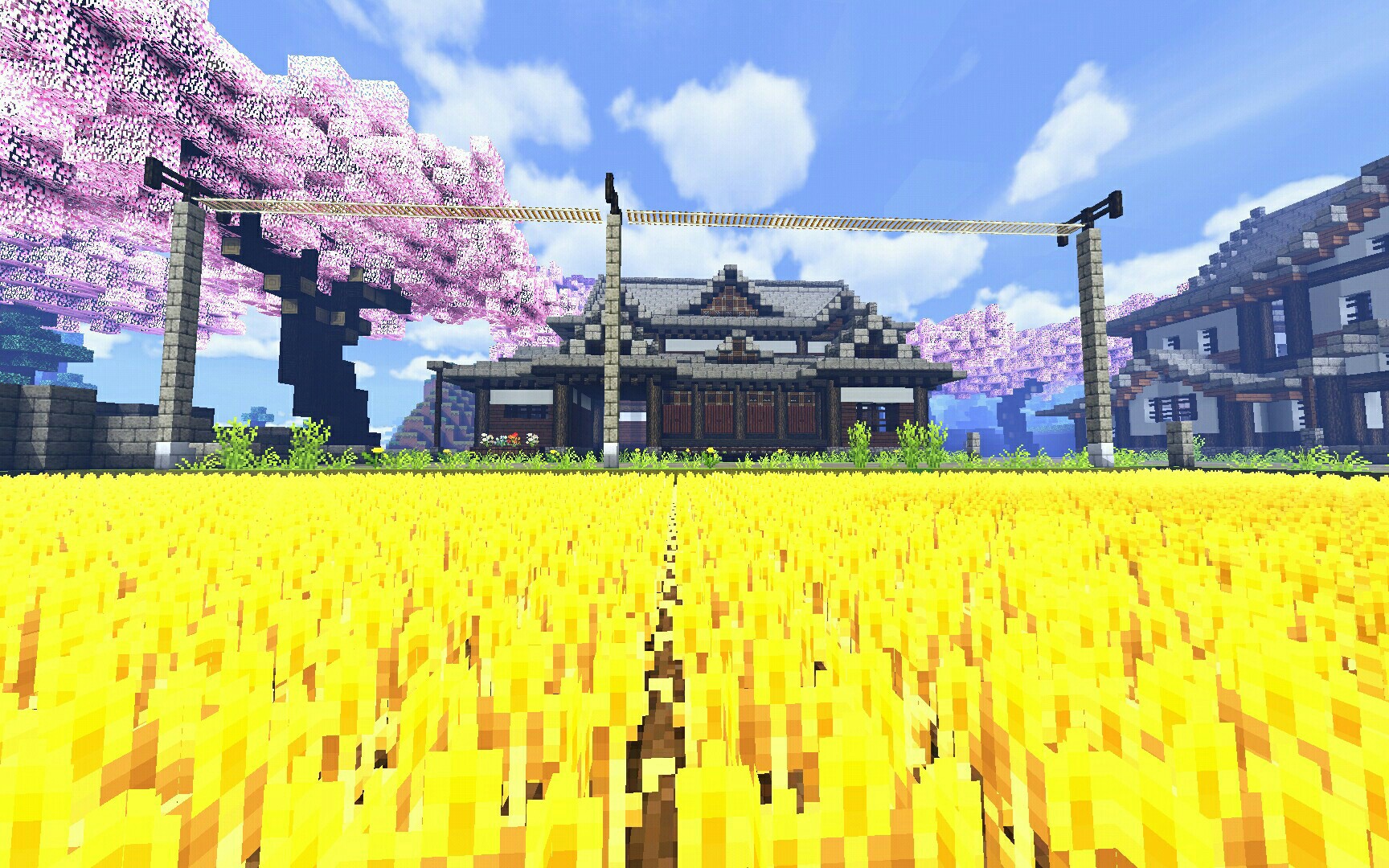 我的世界樱花盛开的乡村场景建筑欣赏
