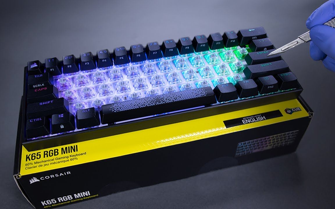 海盗船k65 rgb迷你机械游戏键盘拆箱-4k