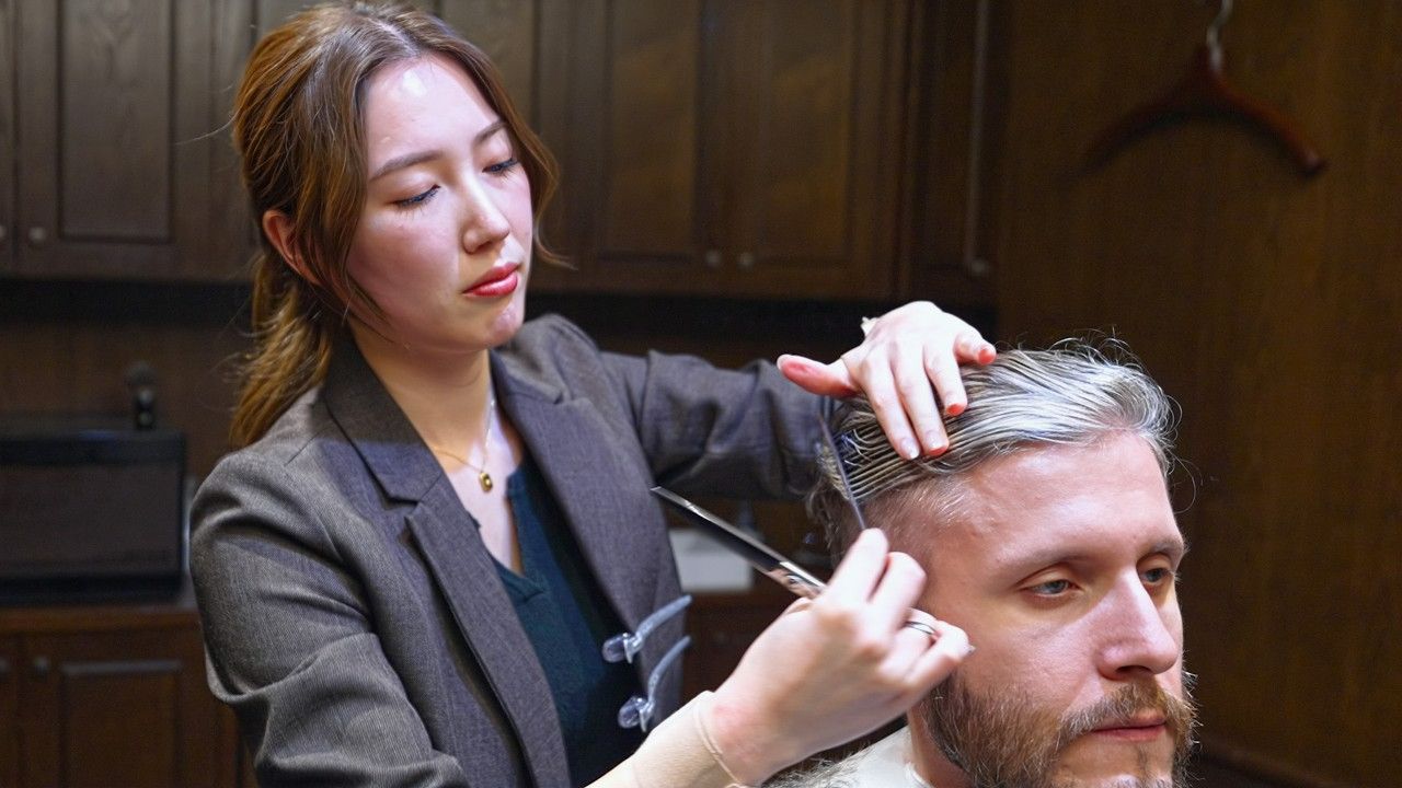 asmr 锋利温柔的手:银座气质女理发师提供高级全套理发服务