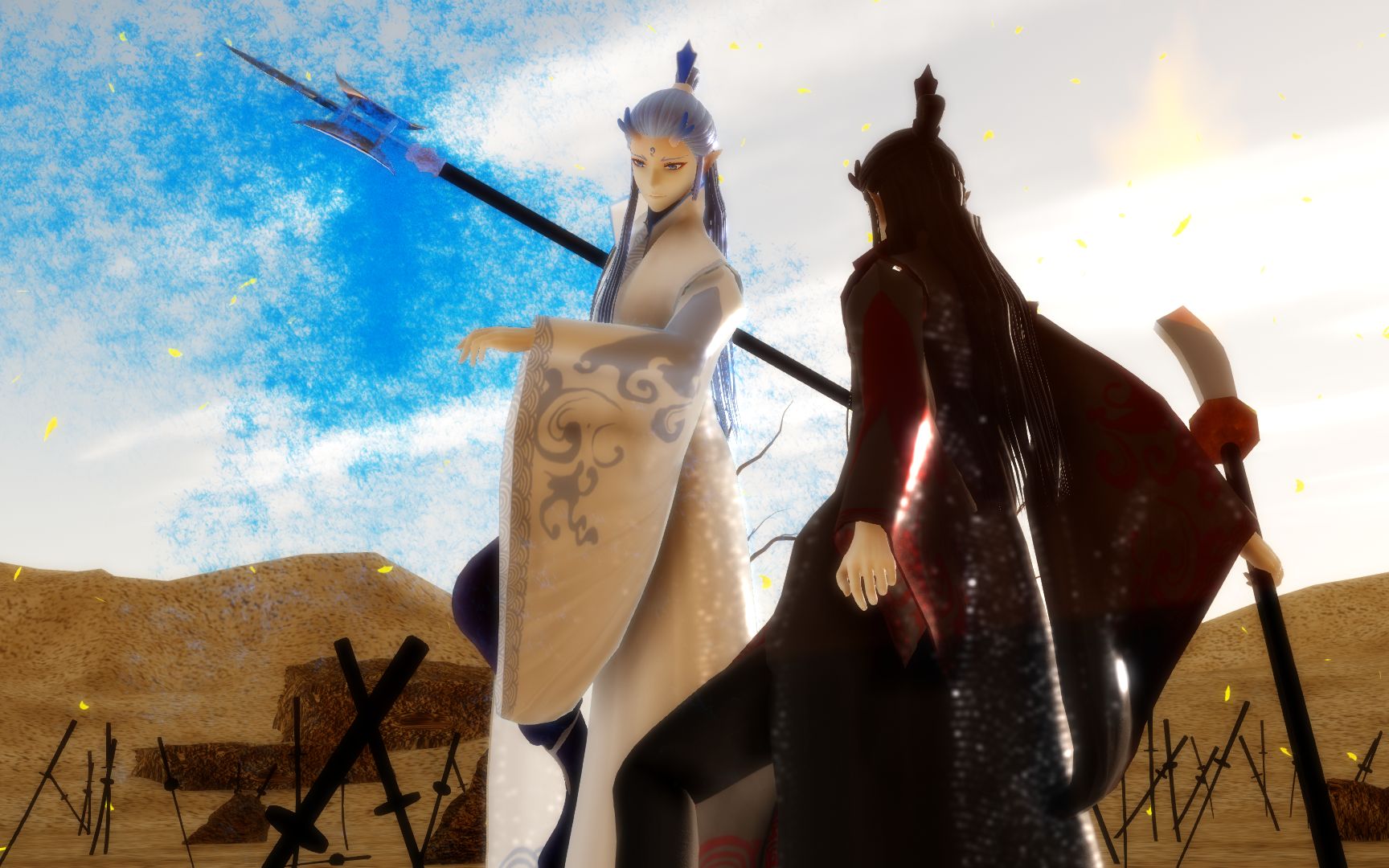 敖丙mmd我打我自己绿式灵珠敖丙和绿式魔丸敖丙的长兵器特效格斗方天