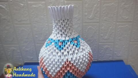 3d Origami 三角插工艺3d折纸花瓶v27教程diy制作纸花瓶 哔哩哔哩