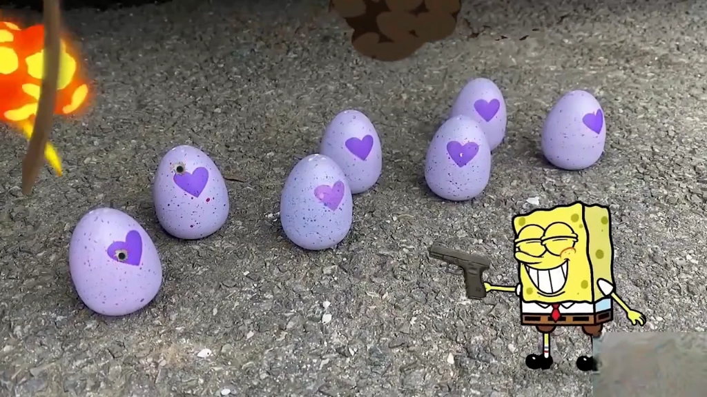 海绵宝宝拿着手枪打彩蛋没想到打烂了好可爱呀收藏77关注看下一集