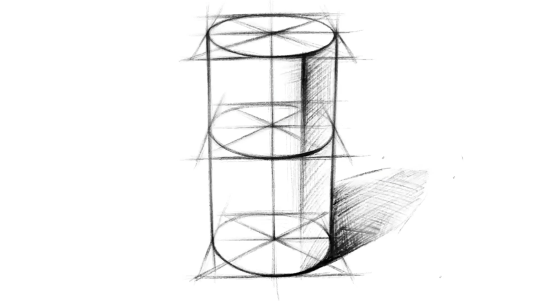 圆柱体绘画过程,结构素描,石膏几何体