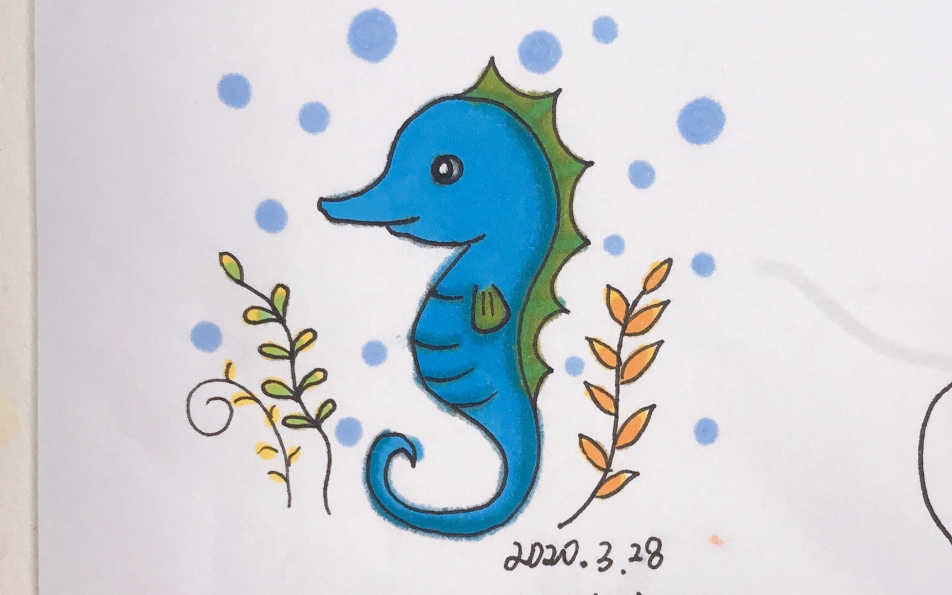 【创意美术】【儿童画】【卡通】【每日一画】3 s就可以画出小海马啦