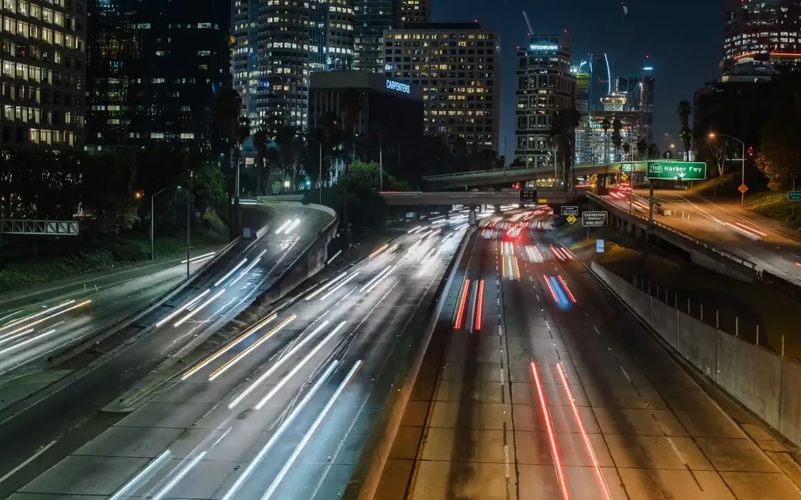 城市交通高楼大厦车水马龙马路公路街道车流穿梭灯光影都市夜景延时