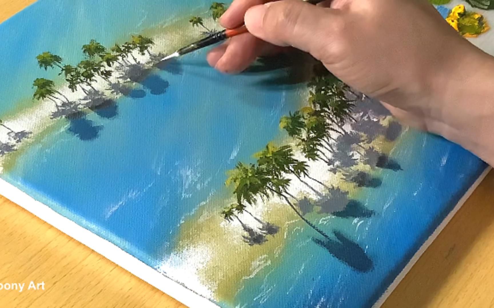 [图]Paradise Beach Painting _ Acrylic Painting _ STEP by STEP #260