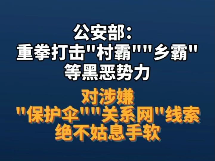 公安部:重拳打击＂村霸＂＂乡霸＂等黑恶势力,对涉嫌＂保护伞＂＂关系网＂线索绝不姑息手软哔哩哔哩bilibili