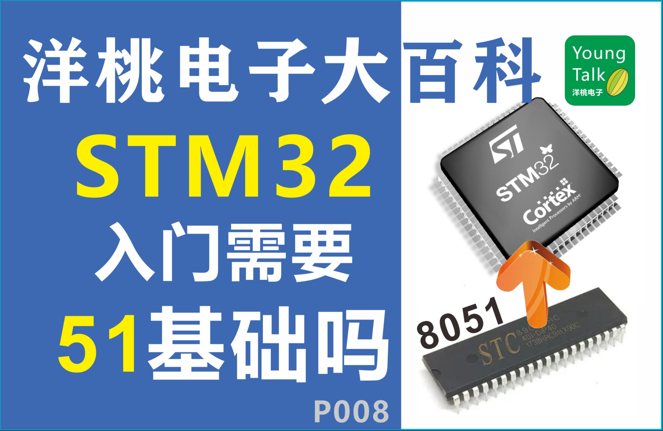 [图]STM32入门需要51基础吗？-洋桃电子大百科P008-8051单片机和STM32性能对比 C语言编程 CubeMX HAL库 物联网入门