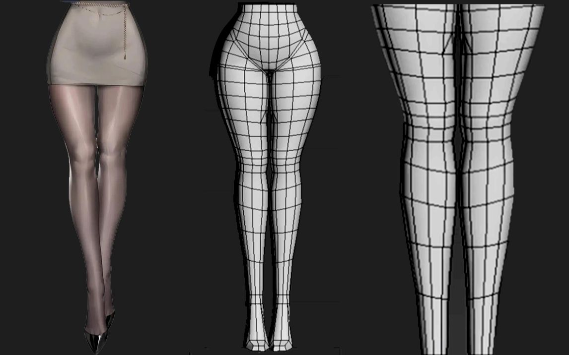 3dmax建模:超详细讲解黑丝御姐女性腿部布线,零基础人物建模案例