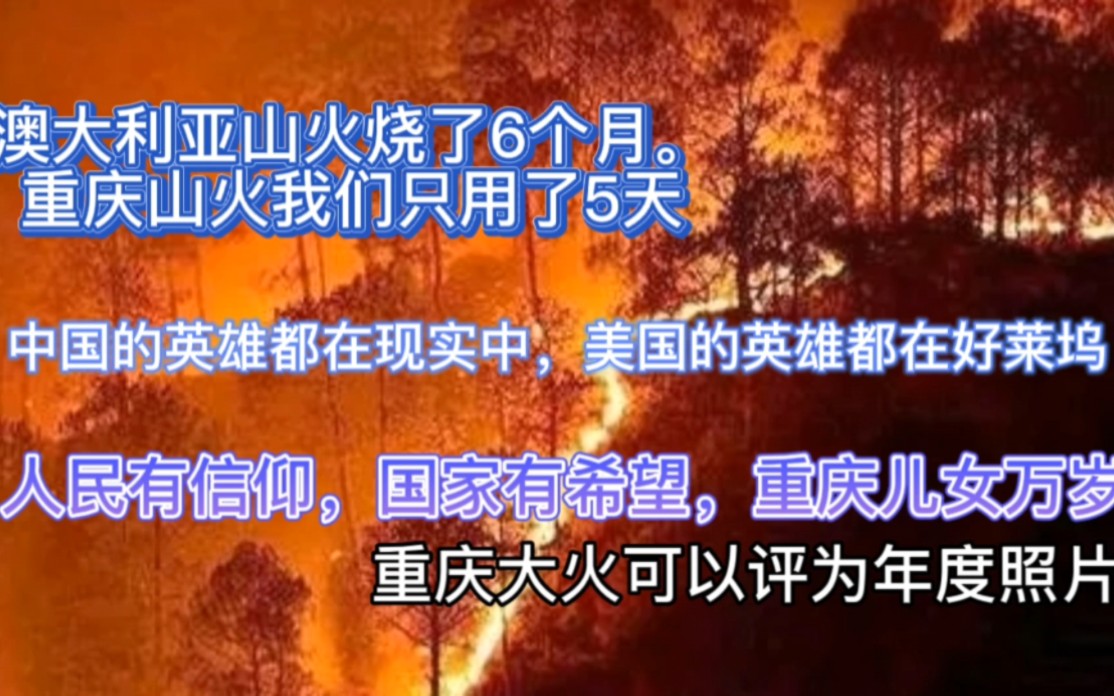 [图]重庆大火可以评为年度照片，澳大利亚山火烧了6个月。重庆山火我们只用了5天，中国的英雄都在现实中，美国的英雄都在好莱坞，人民有信仰，国家有希望，重庆儿女万岁