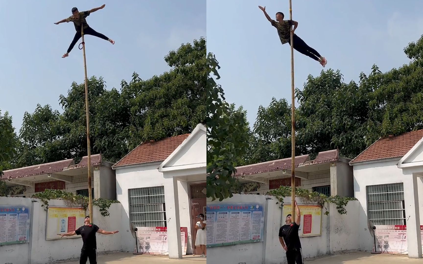 小伙24年练就绝活儿,赤手空拳爬杆表演!