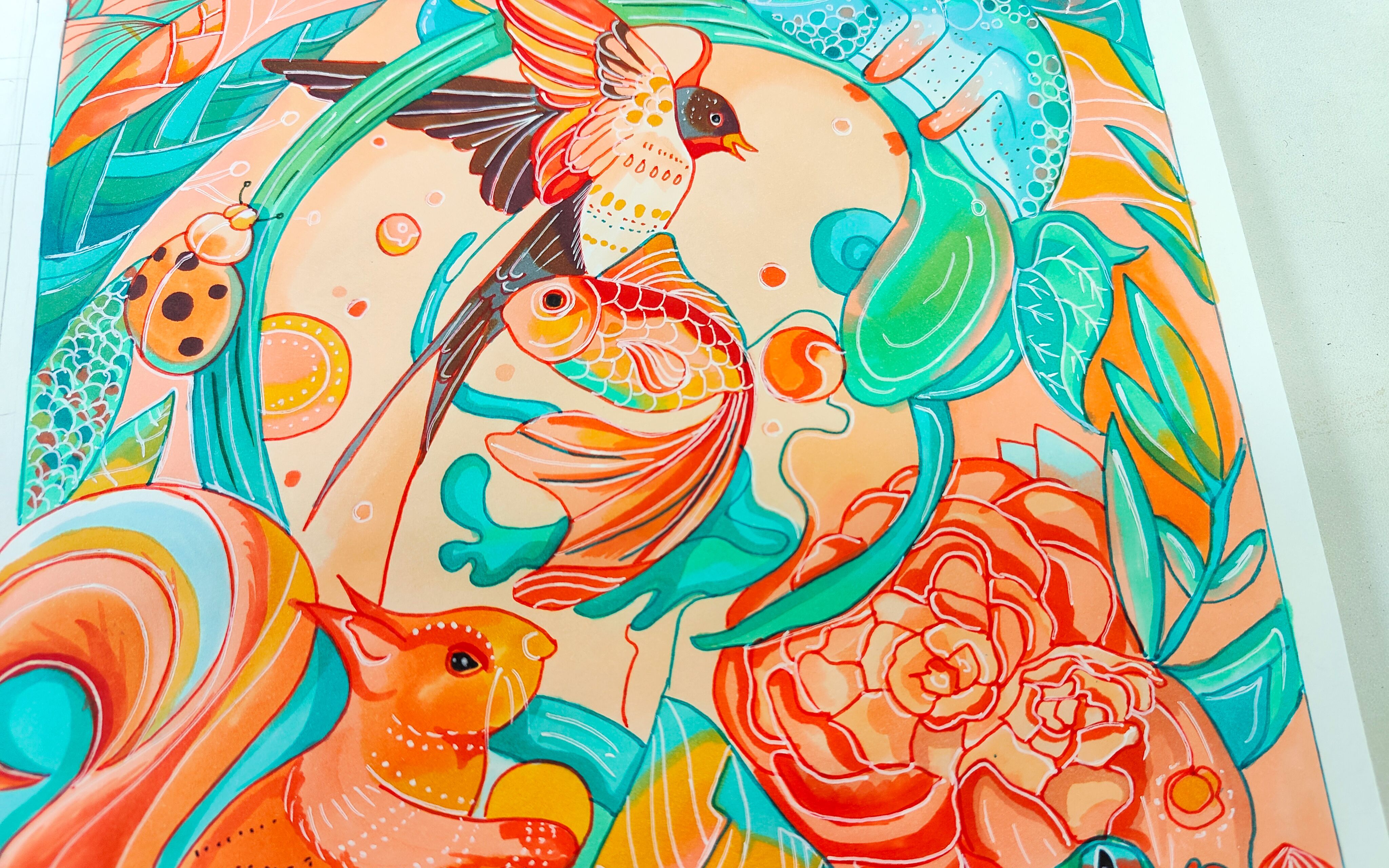 视觉传达考研马克笔手绘,谁说红绿配不出好的的画面