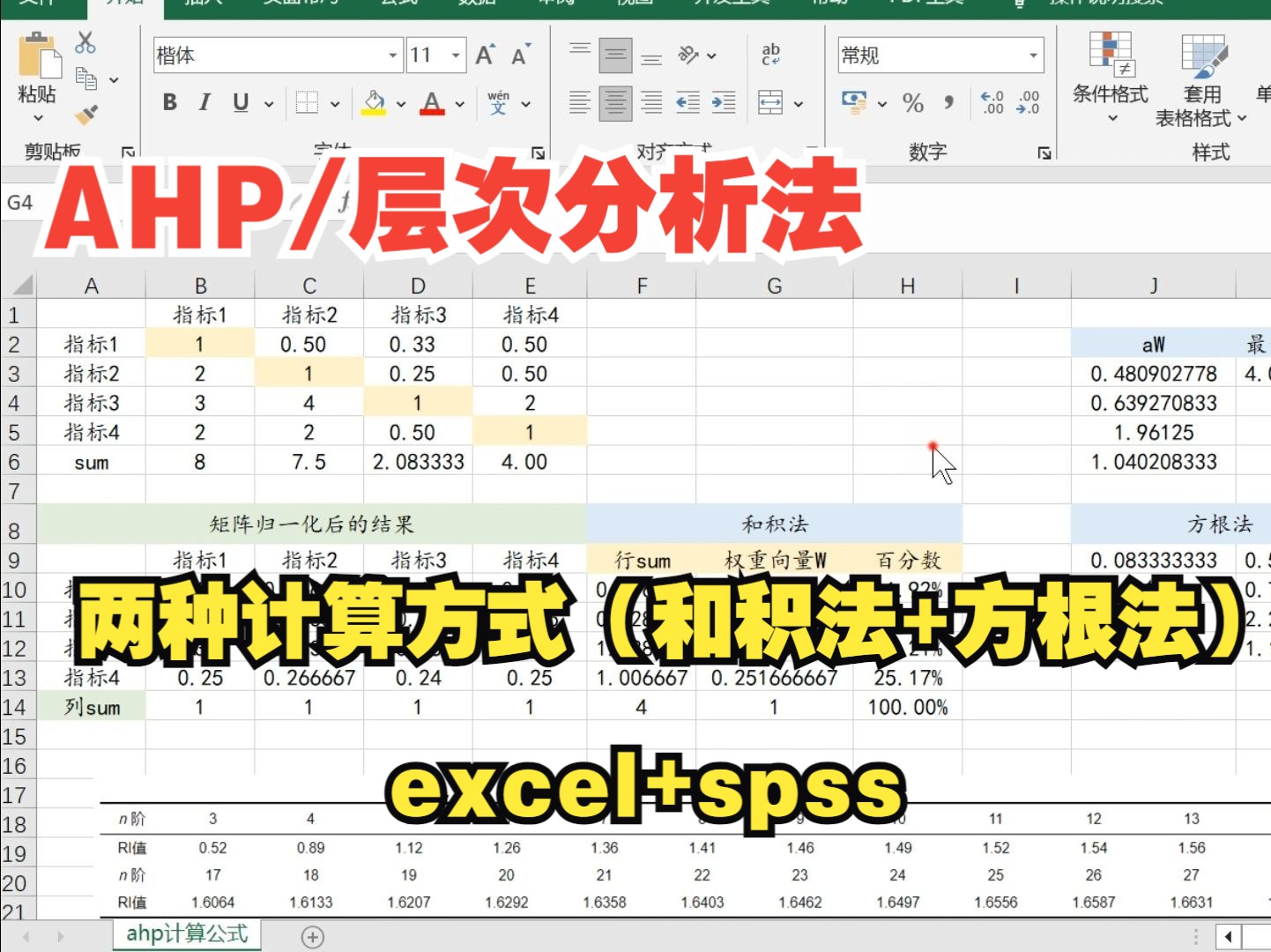 [图]【零基础数据分析教程】AHP计算权重原理，如何使用excel/spss通过层次分析法计算权重？和积法和方根法有什么区别？AHP计算权重步骤和原理。