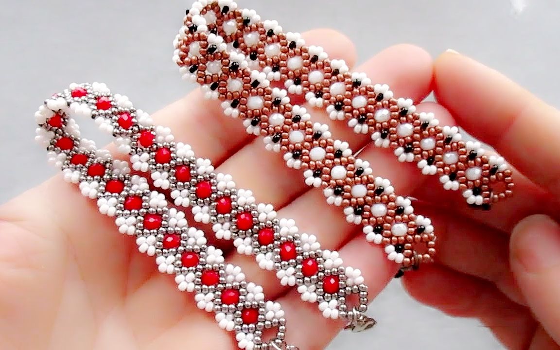 串珠教程-蕾丝编珠手链(材料尺寸见简介)