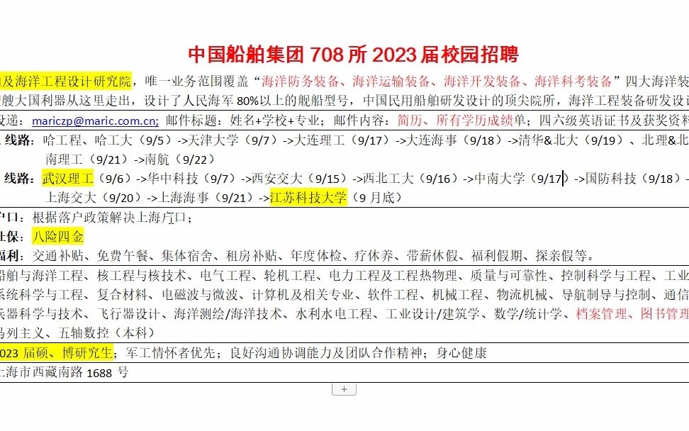 解决上海户口,八险四金的中船708所23届校园招聘启动哔哩哔哩bilibili