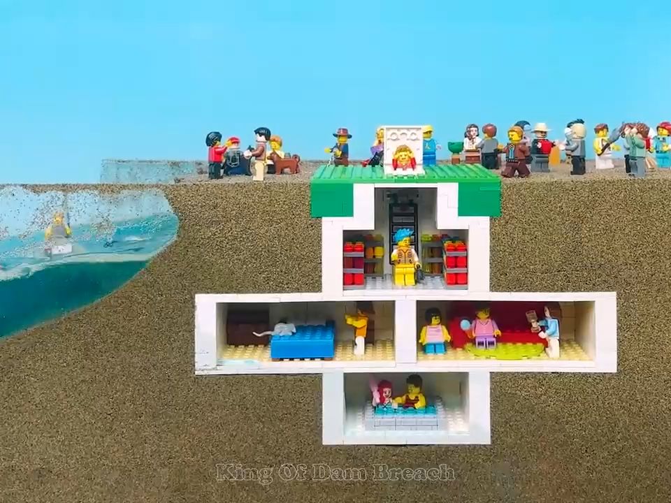 被海啸淹没的秘密乐高地下生存基地,乐高大坝决口实验