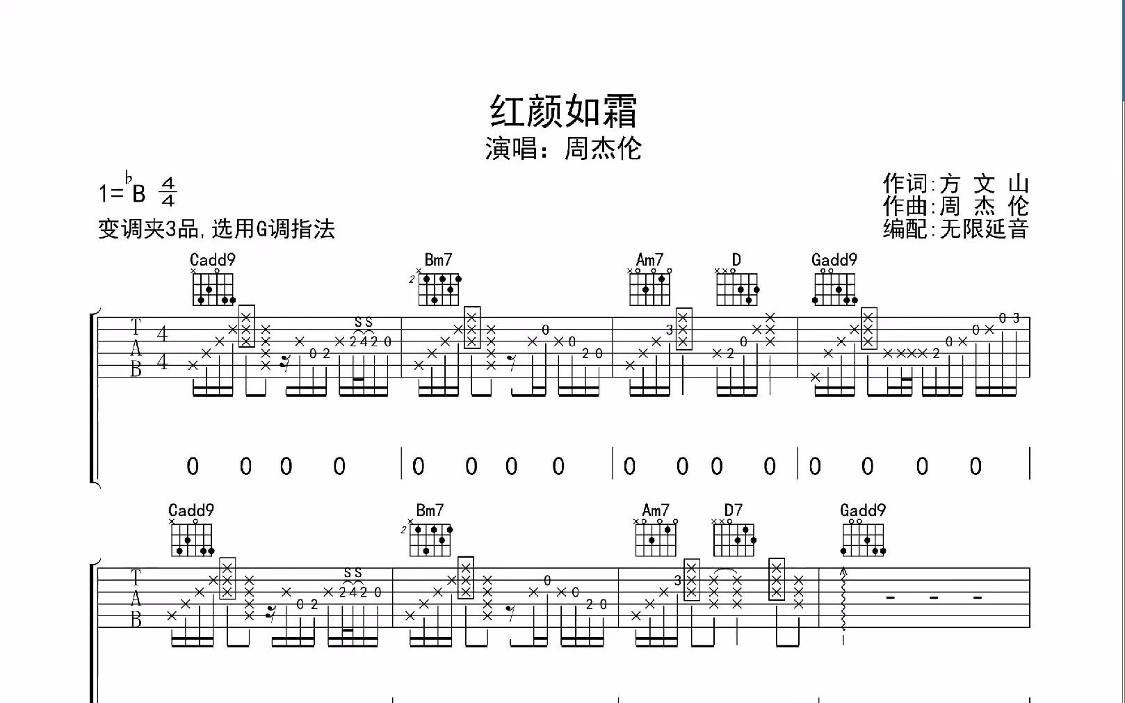 [图]红颜如霜，吉他谱，动态吉他谱，吉他弹唱谱，无限延音吉他