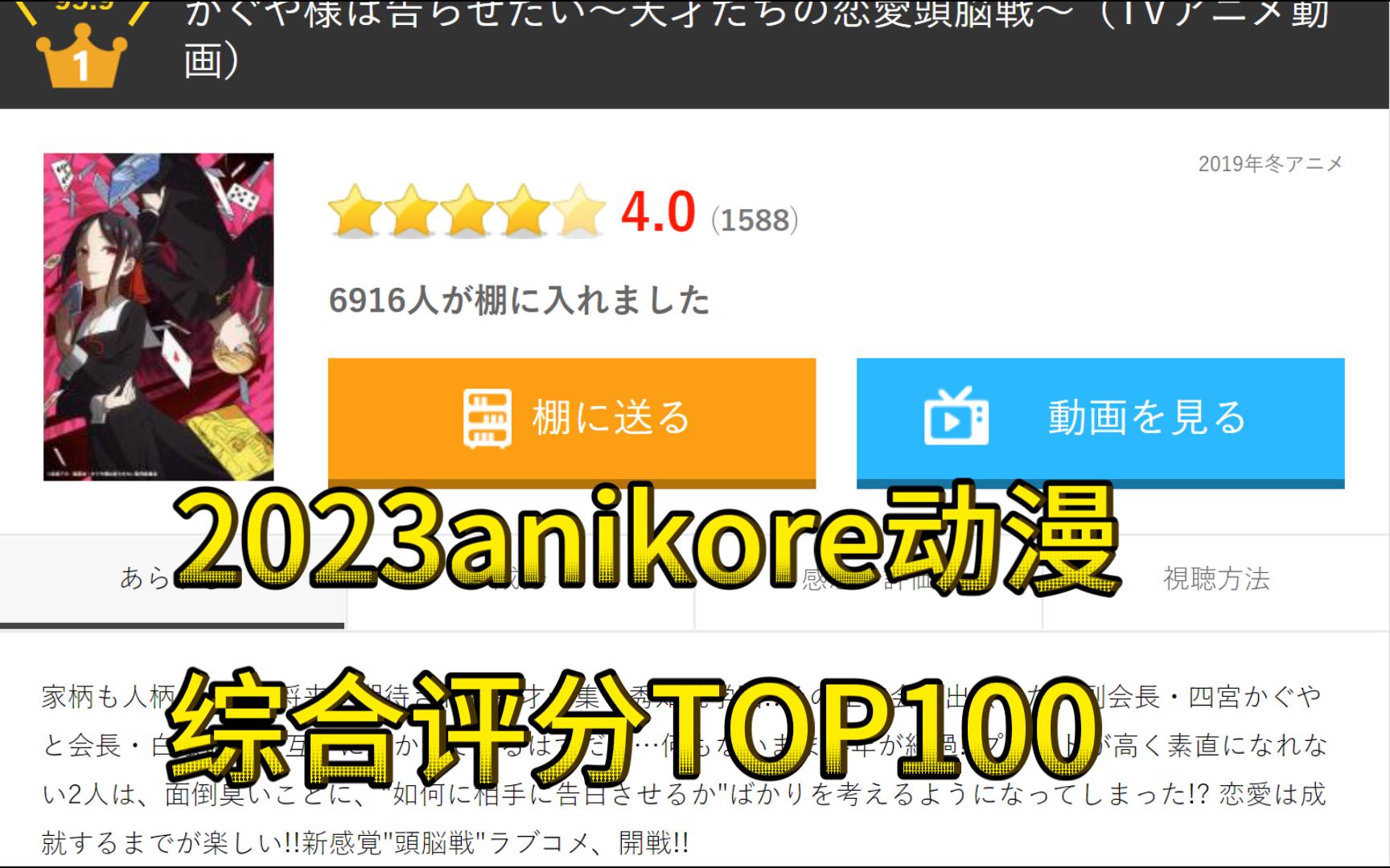 2023最新anikore动漫综合评分TOP100哔哩哔哩bilibili