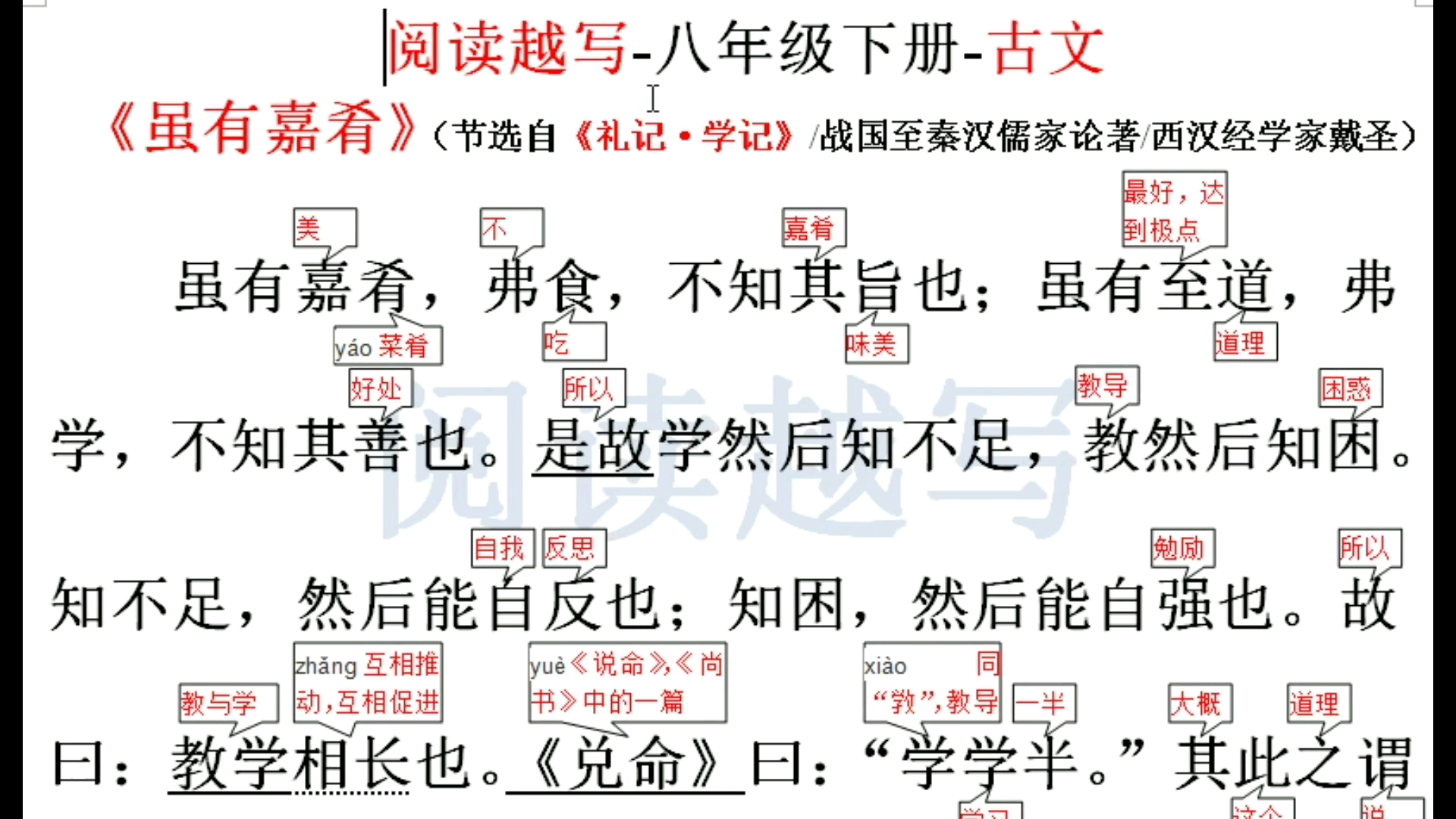 八年级下册文言文阅读:《虽有嘉肴》,教学相长,要在实践中发现问题和解决问题哔哩哔哩bilibili