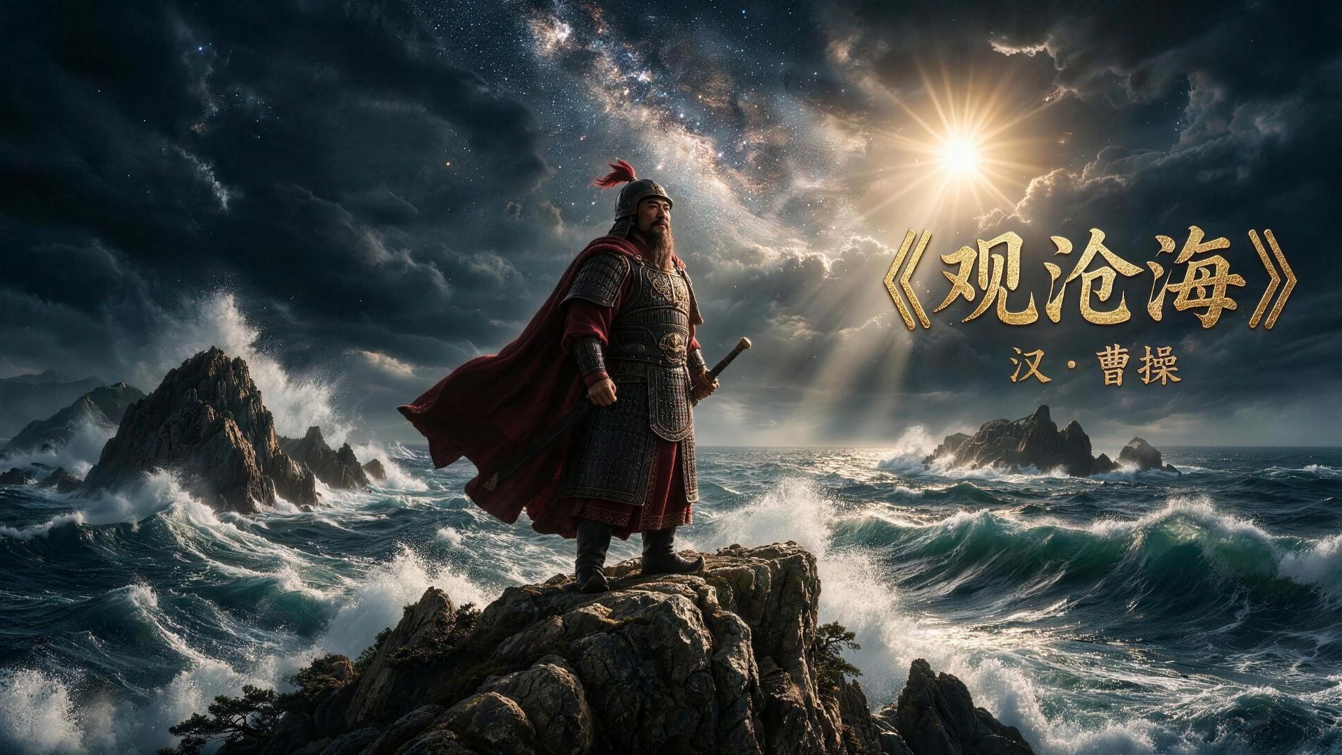 《观沧海》视觉震撼，用AI复现曹操的胸怀宇宙，千古枭雄曹操的胸怀有多大？这卷AI史诗画长廊，藏着中国人骨子里的终极浪漫