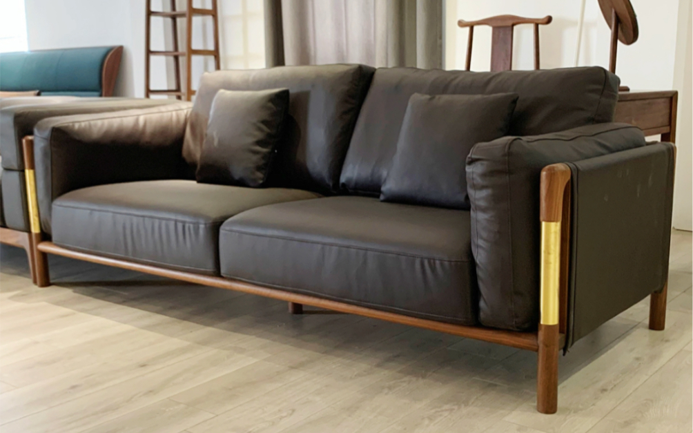 北美黑胡桃木真皮沙发