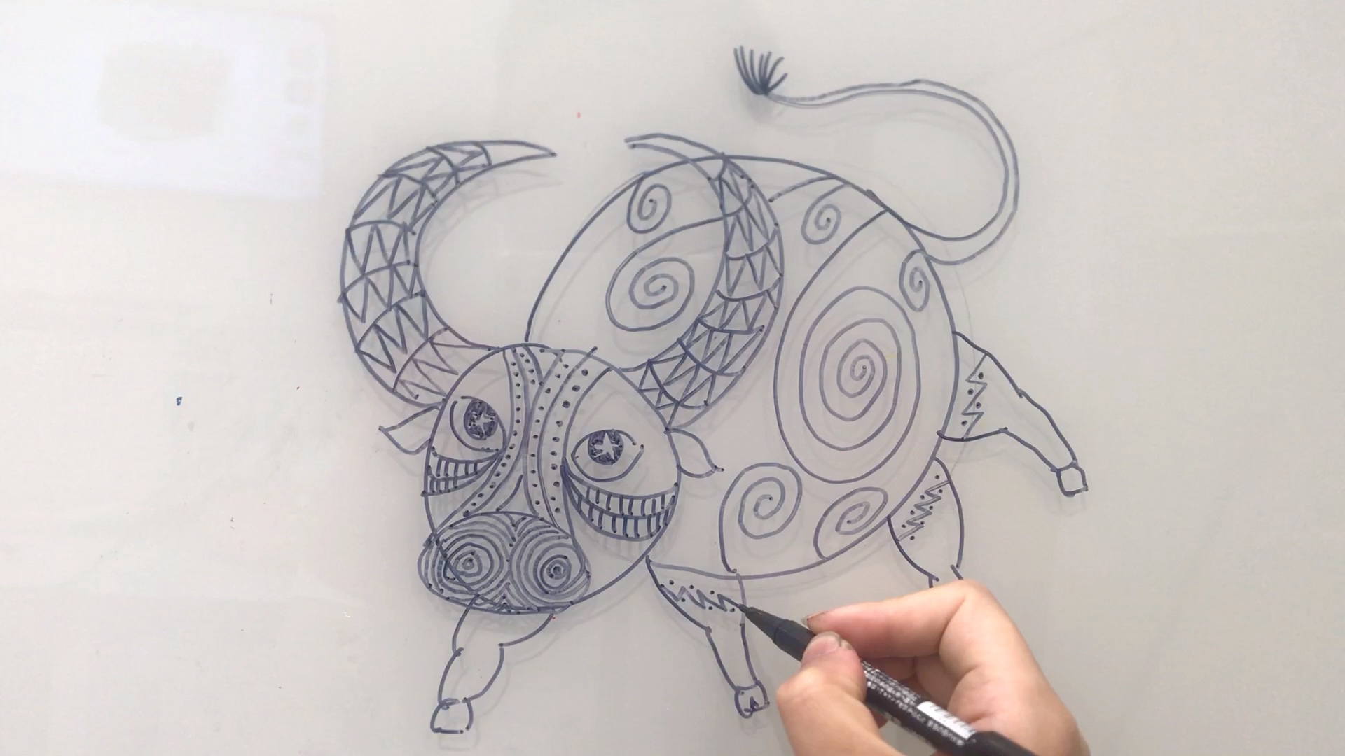 夜歌手绘:布依族的牛王节,硬笔线描装饰画_哔哩哔哩_bilibili