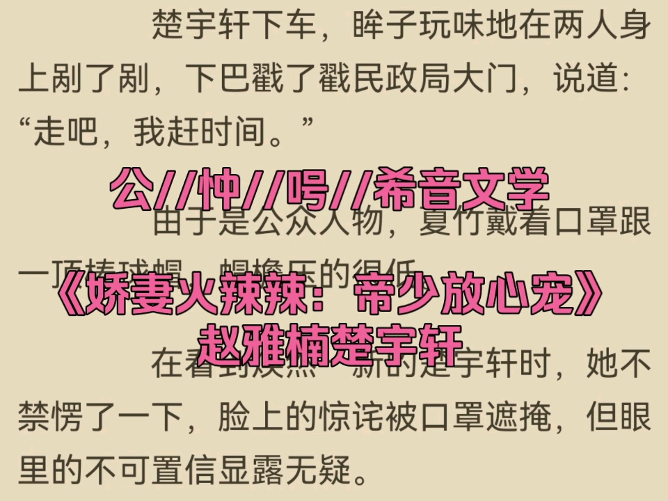 [图]宝藏言情小说必读分享《娇妻火辣辣：帝少放心宠》赵雅楠楚宇轩