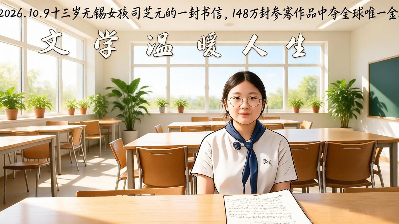 20261009！13岁无锡女孩司芝元的一封书信，148万封参赛作品中夺全球唯一金奖
