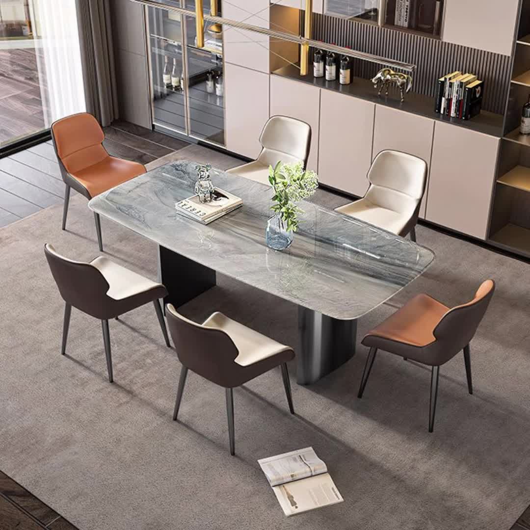 【119元券】轻奢高级大理石餐桌微晶石餐椅家用组合纯天然水晶石餐桌