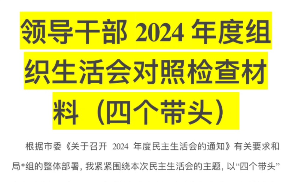 领导干部2024年组织生活会对照检查材料(围绕“四个带头”)哔哩哔哩bilibili