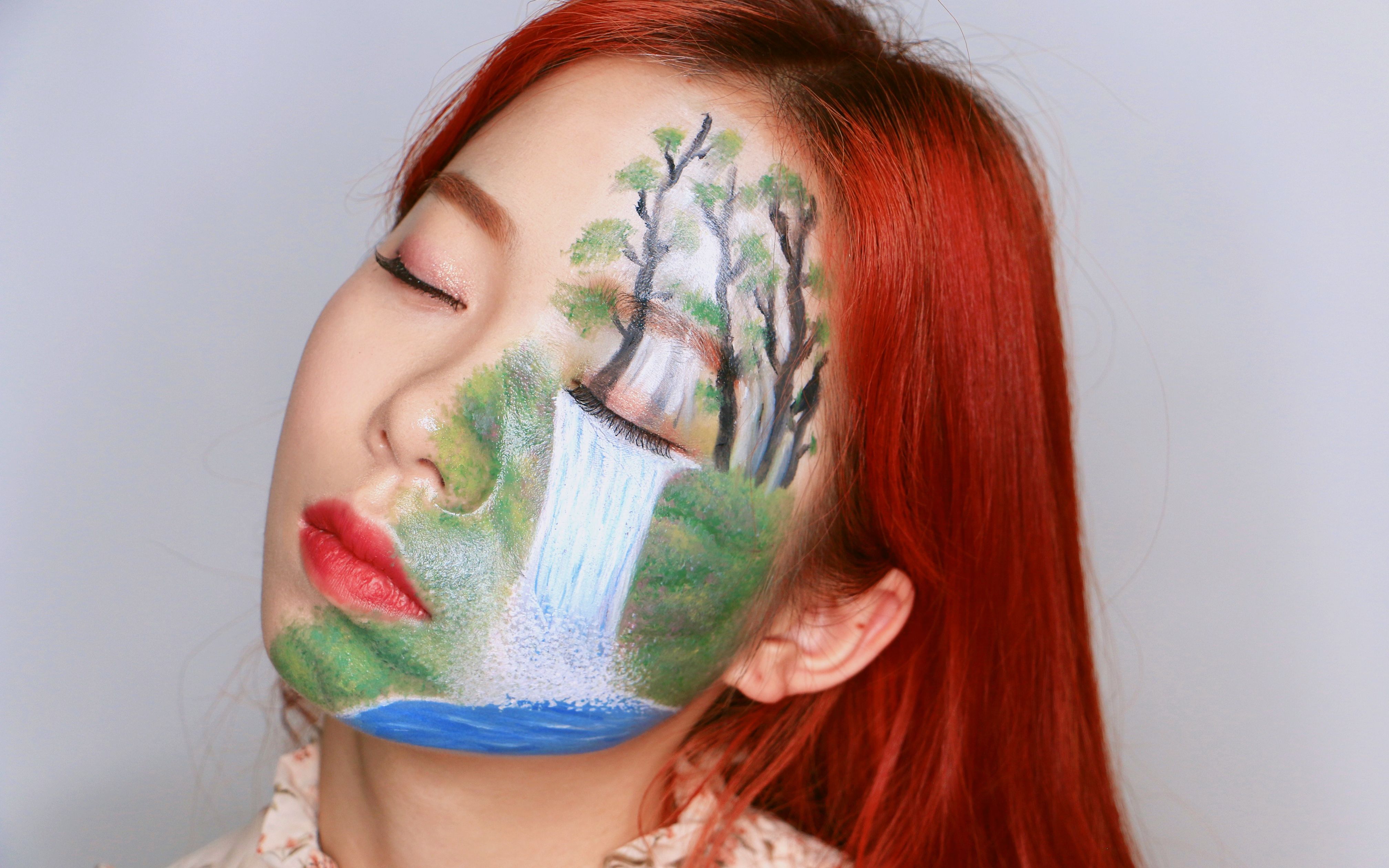 泪流成河的呈现方式之一 ——瀑布脸部彩绘 waterfall face painting