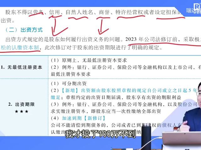 2024年刘安琪讲【新公司法】 第五节:公司的设立 第三点:股东出资制哔哩哔哩bilibili