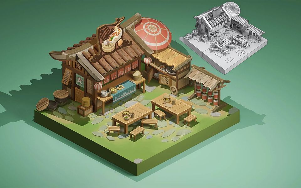 【3dmax场景建模】古风游戏建筑模型制作,新手也能快速掌握的场景案例