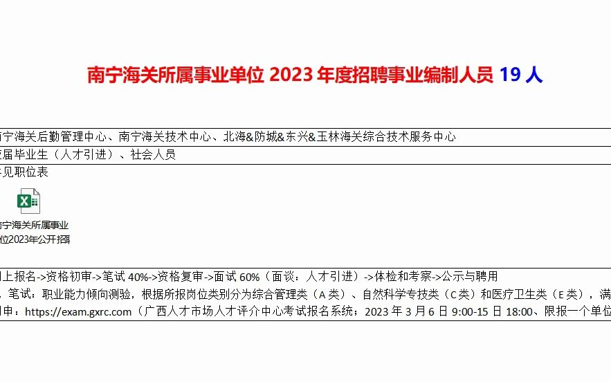 南宁海关所属事业单位2023年招聘事业编人员19人哔哩哔哩bilibili