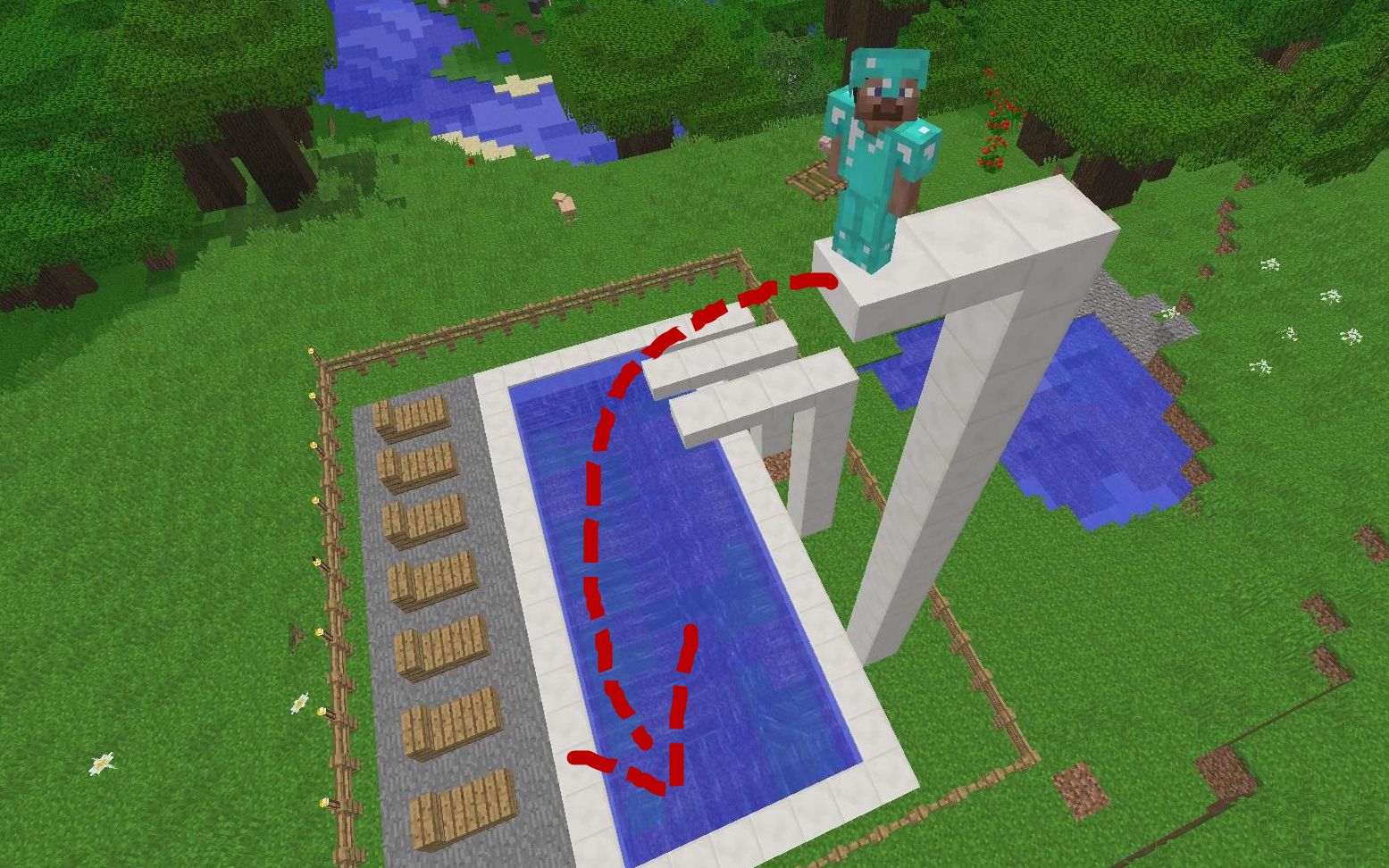 我的世界:游泳池,跳台,一个不能少,赶紧动手吧!