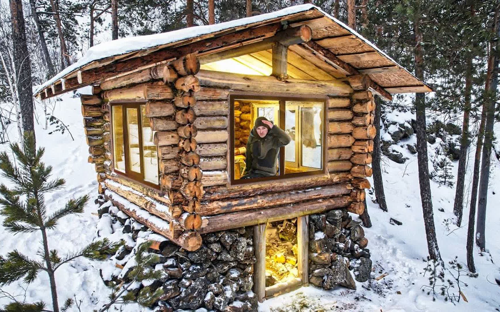 為了在冰天雪地的山上生存,蓋了棟木屋並建造出地下室,居住很暖和!