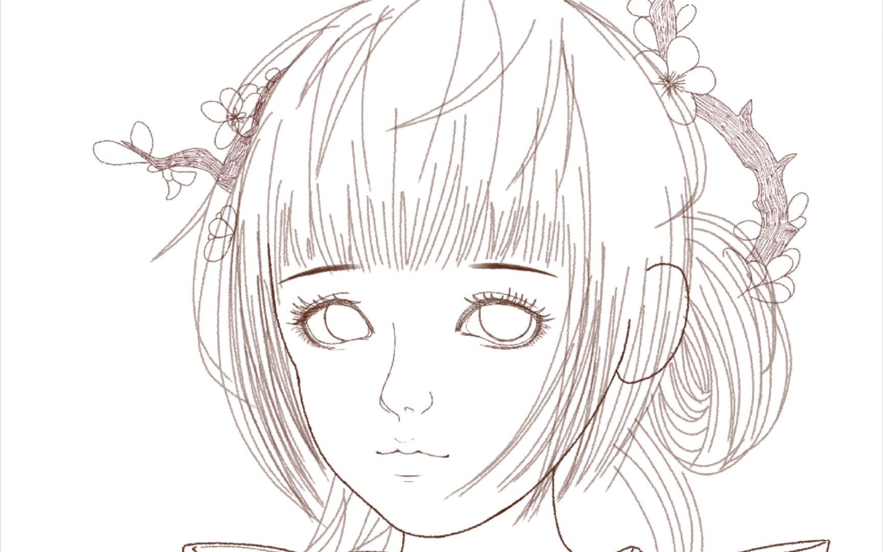 【medibang paint】剑网三琴萝转手绘线稿部分过程存档_哔哩哔哩 (゜