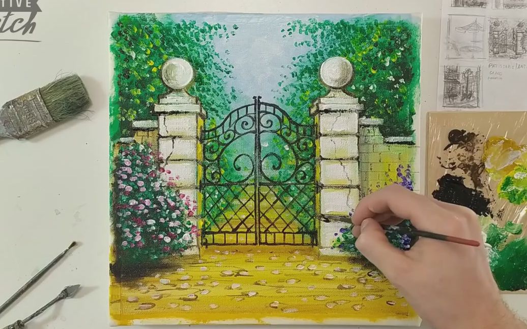 丙烯画丙烯画老花园风景绘画教程