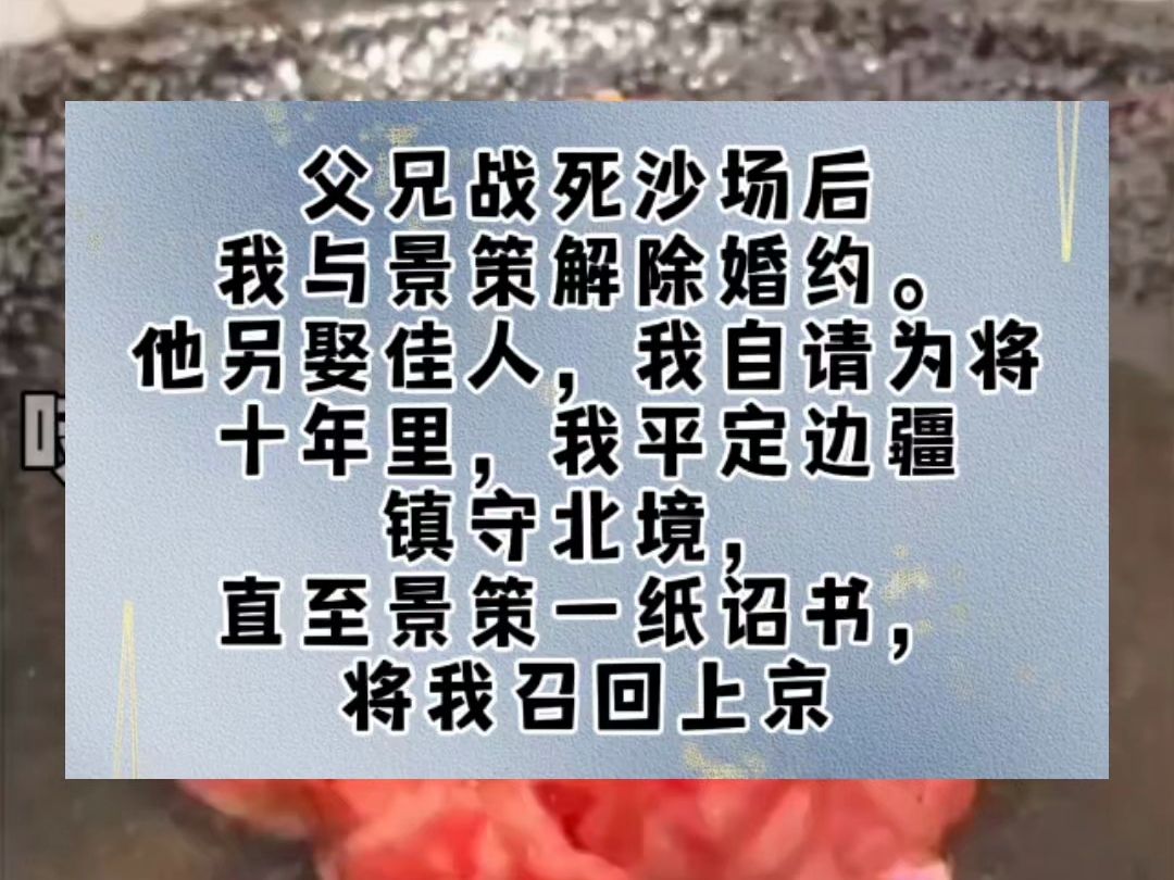 父兄战死沙场后,我与景策解除婚约.他另娶佳人,我自请为将.十年里,我平定边疆,镇守北境,直至景策一纸诏书,将我召回上京.「卫将军辛苦,如今...