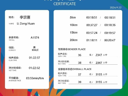 团泊湖半马第36名,成绩达标国家三级运动员哔哩哔哩bilibili
