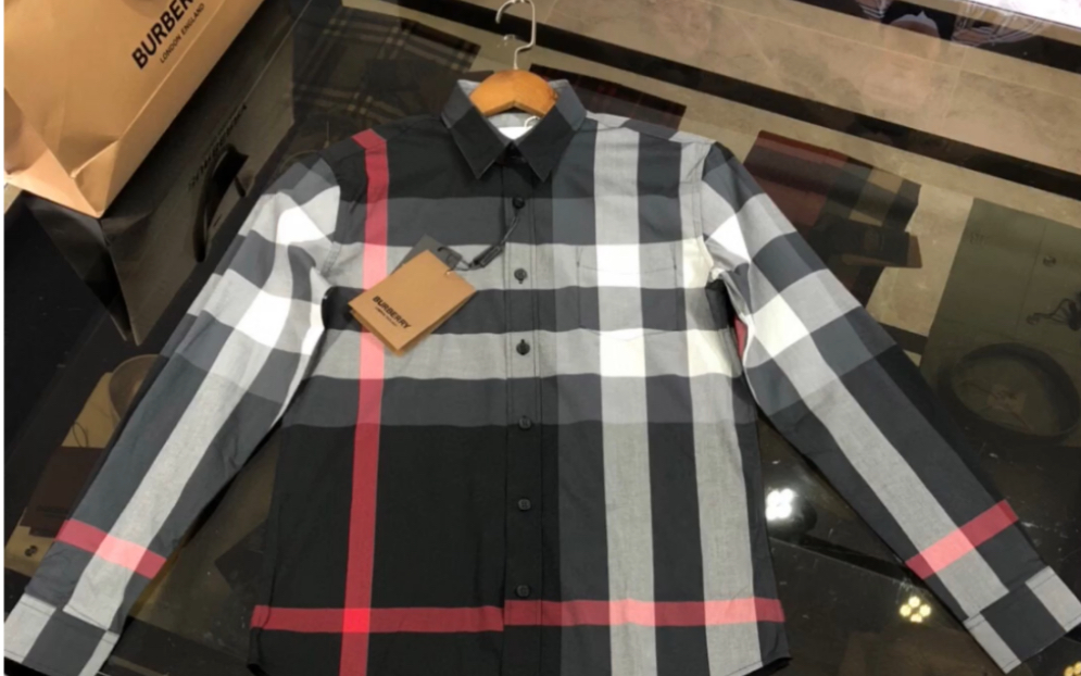 bbr巴宝莉高仿男装大格长袖衬衫,弹力棉府绸面料,修身版型,四季可穿