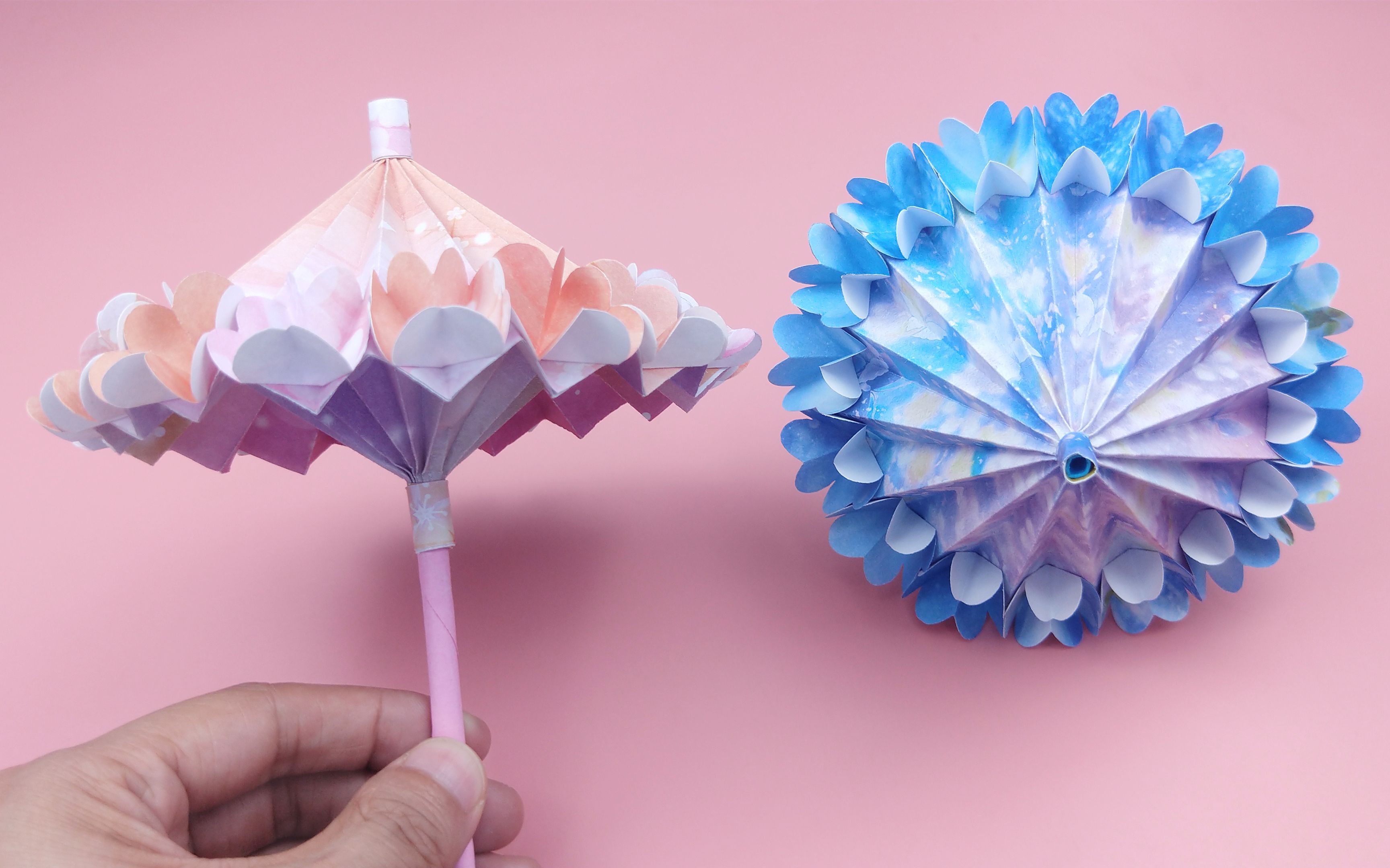 教你折可收缩的立体小花伞,成品非常漂亮,手工diy折纸教程