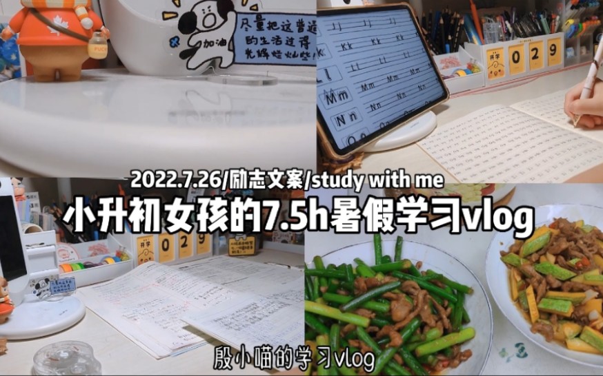 小升初女孩的7.5小时暑假学习vlog/励志文案/六升七现状/study with me哔哩哔哩bilibili