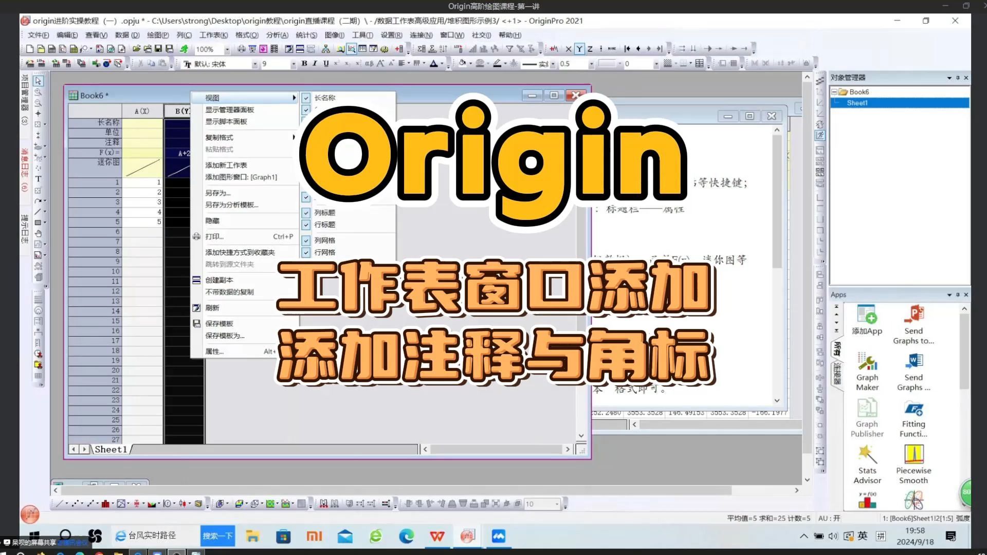 Origin小技巧之如何添加工作表窗口、注释与角标哔哩哔哩bilibili