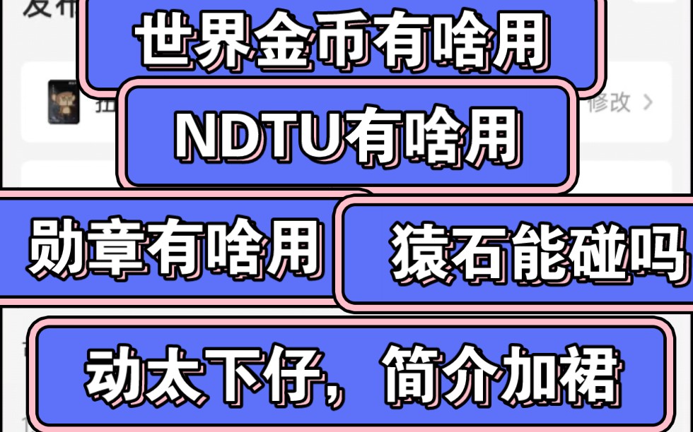 潮玩宇宙货币详解,啥是世界金币?啥是ndtu?勋章是啥?猿石能碰吗,水晶有啥用?哔哩哔哩bilibili